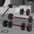 15kg Adjustable Dumbbell & Barbell Set – 4-in-1 Home Gym Weights with Rubber Plates, Non-Slip Grip & Spinlock Collars