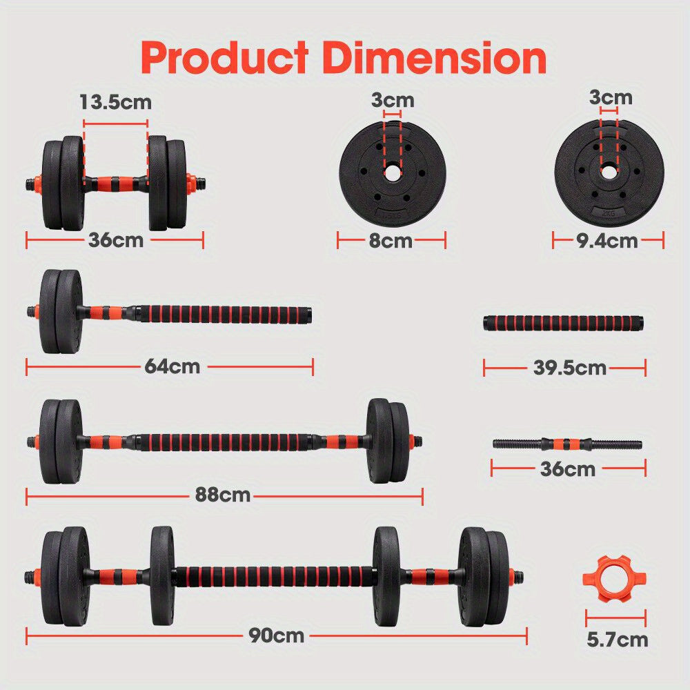 15kg Adjustable Dumbbell & Barbell Set – 4-in-1 Home Gym Weights with Rubber Plates, Non-Slip Grip & Spinlock Collars