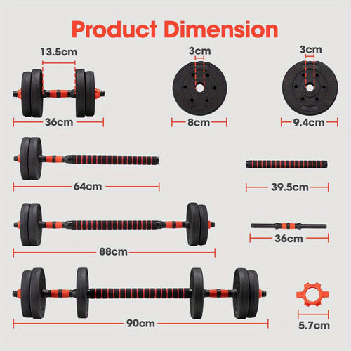 15kg Adjustable Dumbbell & Barbell Set – 4-in-1 Home Gym Weights with Rubber Plates, Non-Slip Grip & Spinlock Collars