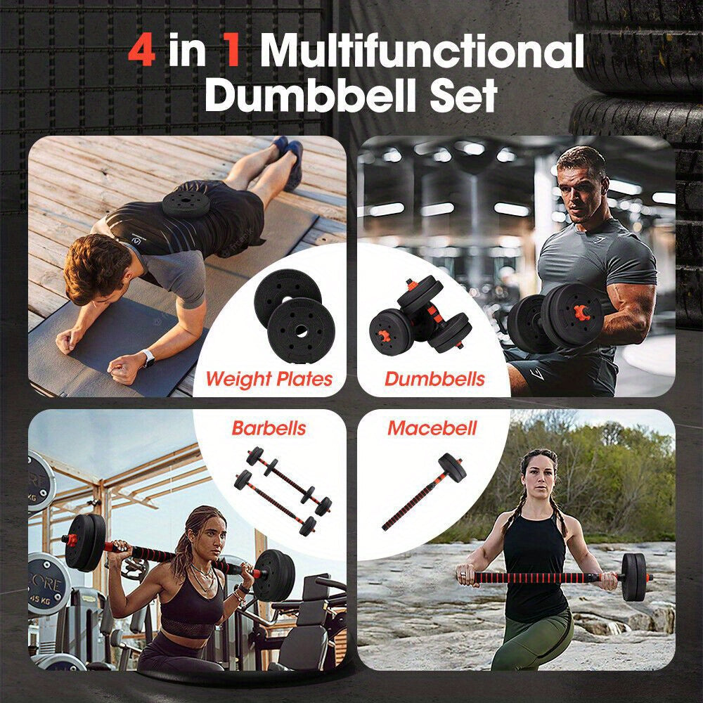 15kg Adjustable Dumbbell & Barbell Set – 4-in-1 Home Gym Weights with Rubber Plates, Non-Slip Grip & Spinlock Collars