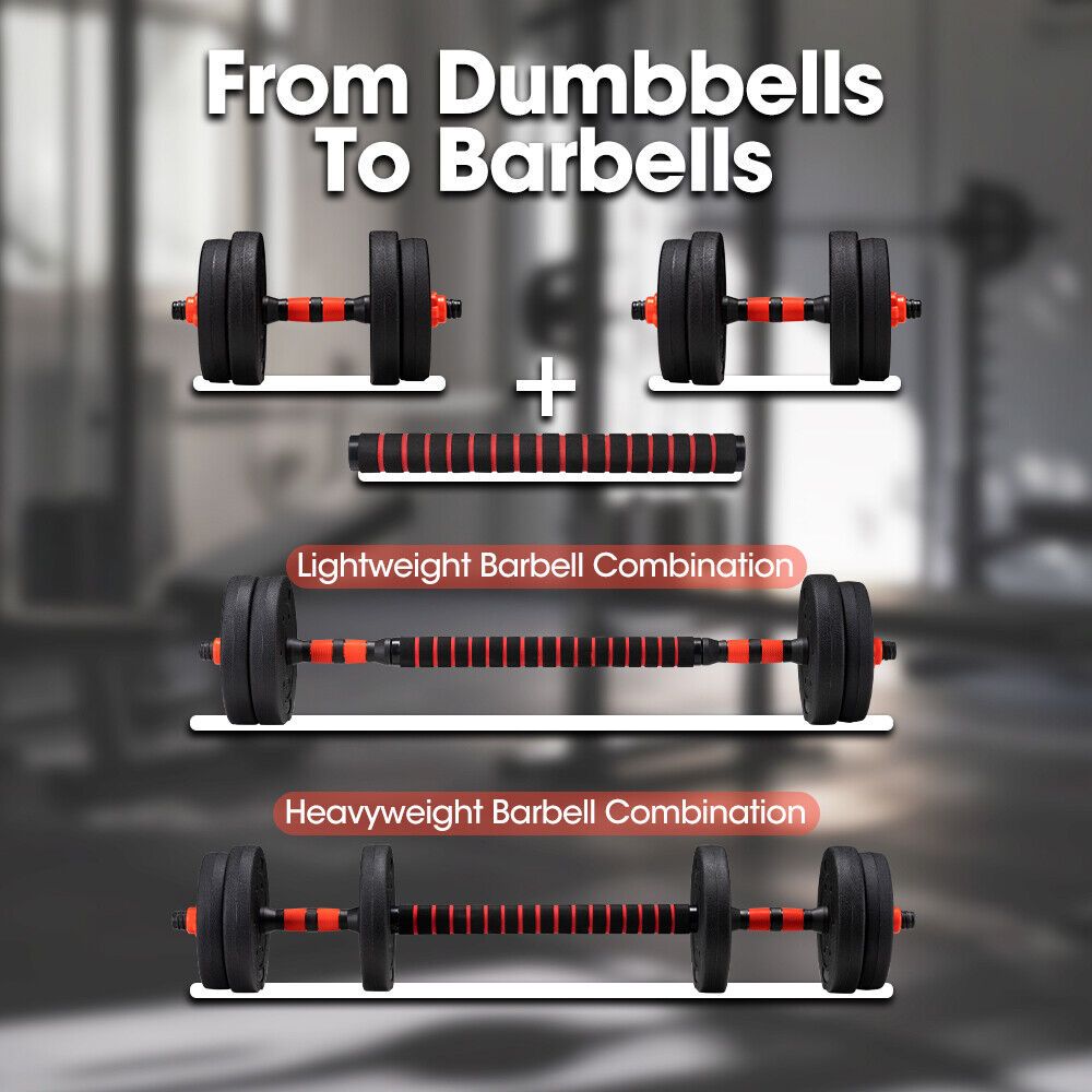 15kg Adjustable Dumbbell & Barbell Set – 4-in-1 Home Gym Weights with Rubber Plates, Non-Slip Grip & Spinlock Collars