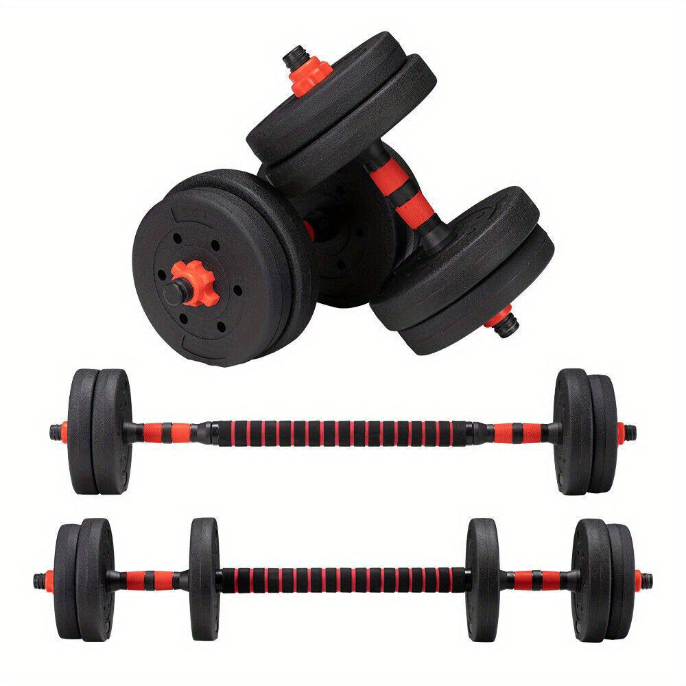 15kg Adjustable Dumbbell & Barbell Set – 4-in-1 Home Gym Weights with Rubber Plates, Non-Slip Grip & Spinlock Collars