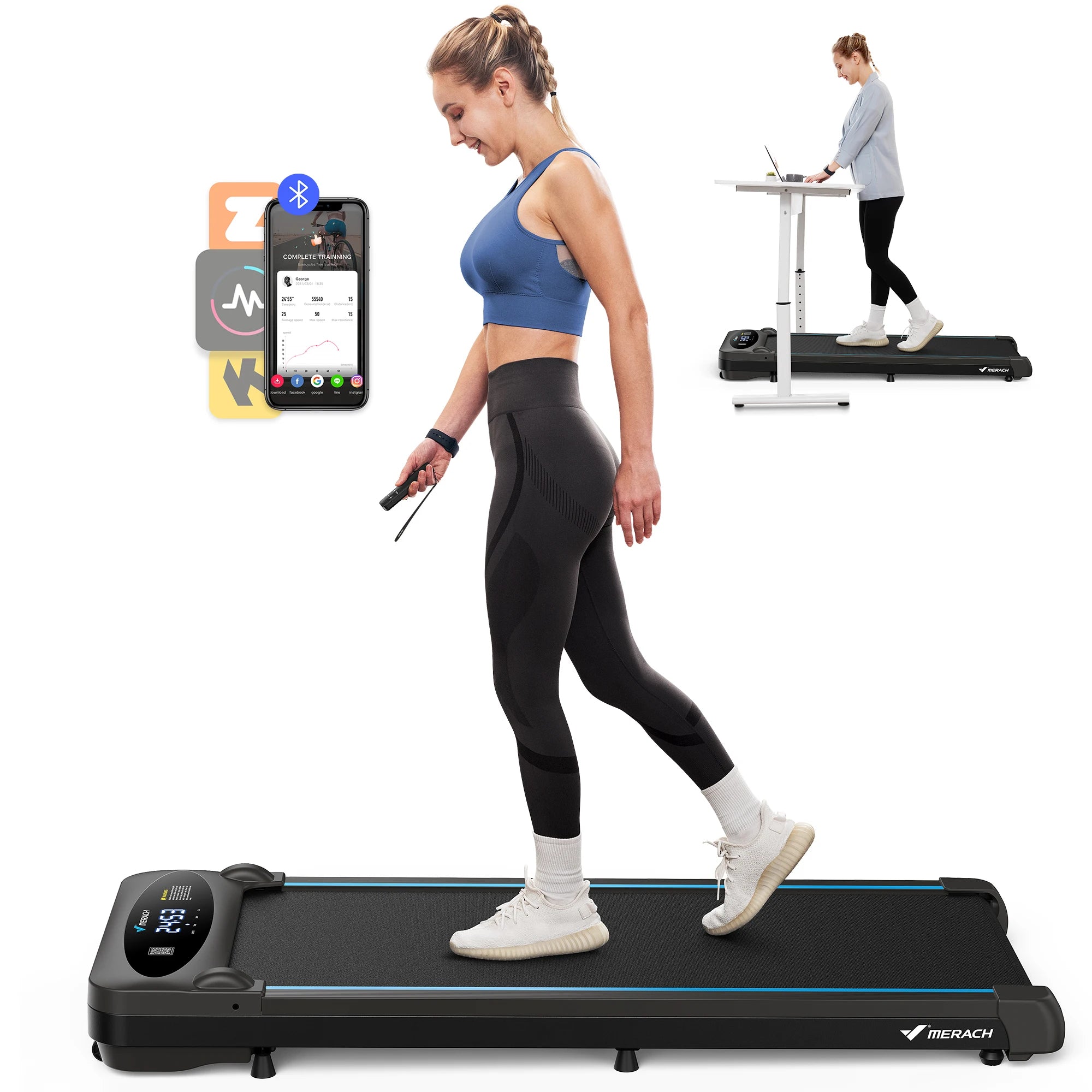 3-in-1 Walking Pad Treadmill – Under Desk Portable Home & Office Treadmill, 2.75HP Quiet Motor, 265lb Capacity, Remote Control & LED Display