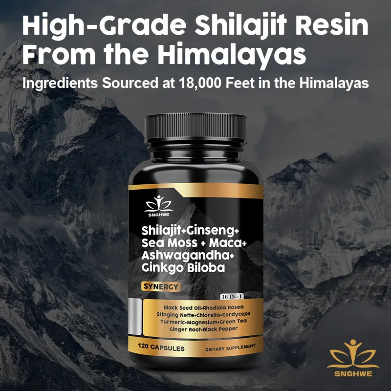 Shilajit Supplement with Ginseng, Sea Moss, Ashwagandha & Ginkgo – Natural Energy, Immunity & Gut Health Support