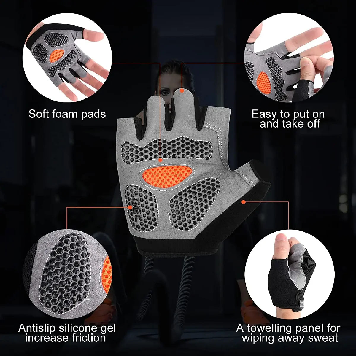 Fingerless Gym Gloves – Anti-Slip Fitness, Cycling & Workout Gloves for Men & Women, Breathable Bodybuilding & Exercise Gloves