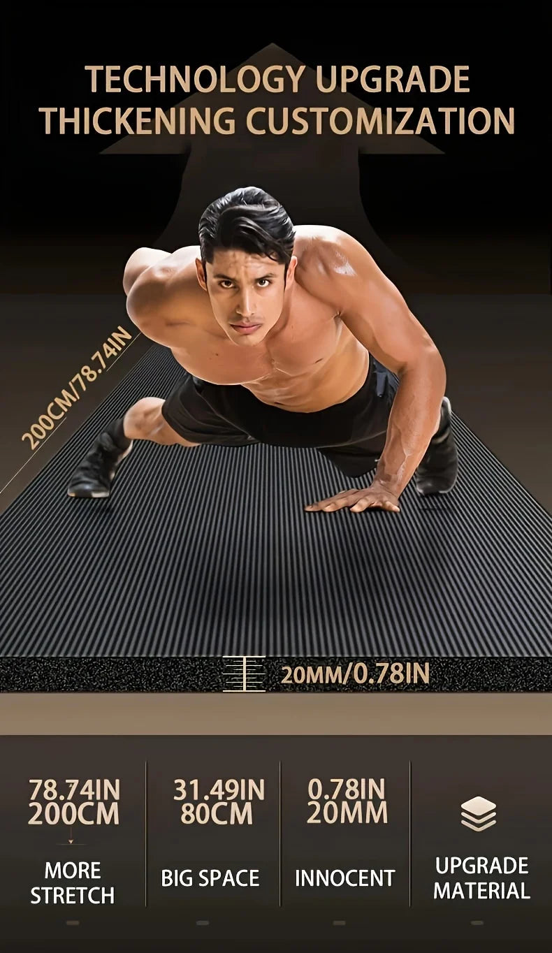 Premium 15/20mm Thick NBR Yoga Mat – Extra Wide 200×80cm | Non-Slip, Moisture-Proof, Durable Fitness & Outdoor Exercise Mat