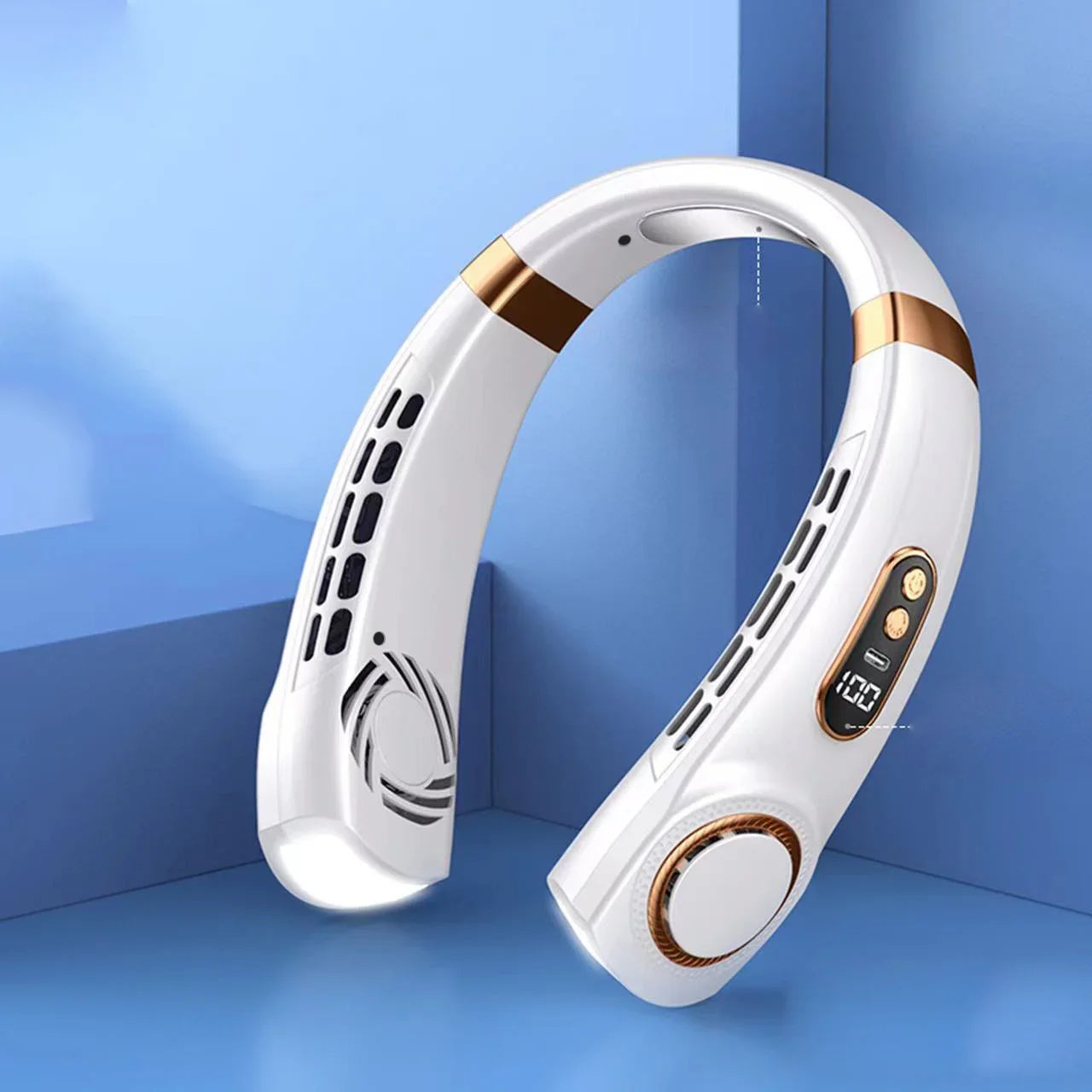 Portable Bladeless Neck Fan – Hands-Free Personal Cooling Fan with LED Light, 4000mAh USB Rechargeable, 5-Speed Cooling Plates for Gym & Outdoor Us