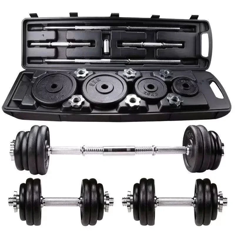 Adjustable Cast Iron Dumbbell Set with Case – 10kg / 15kg / 20kg / 30kg Home Gym Weightlifting & Strength Training Set (Black)
