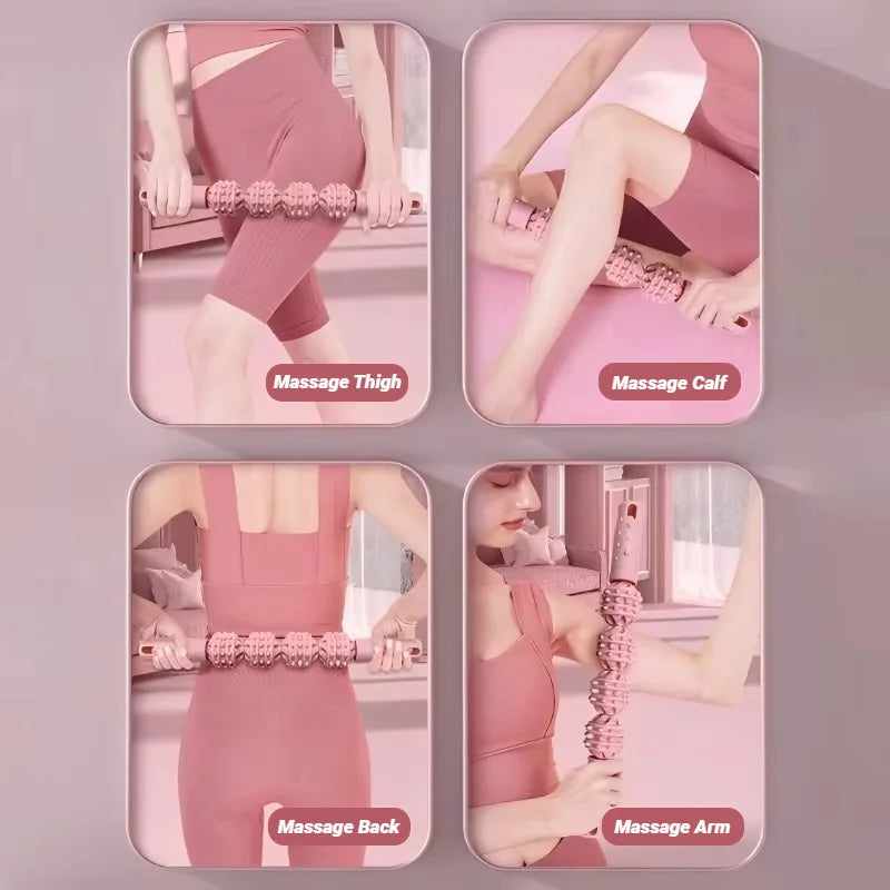 4-Ball Muscle Massage Roller Stick – Deep Tissue Fascia Release for Calves, Thighs, Arms & Forearms | Yoga, Fitness & Recovery Tool