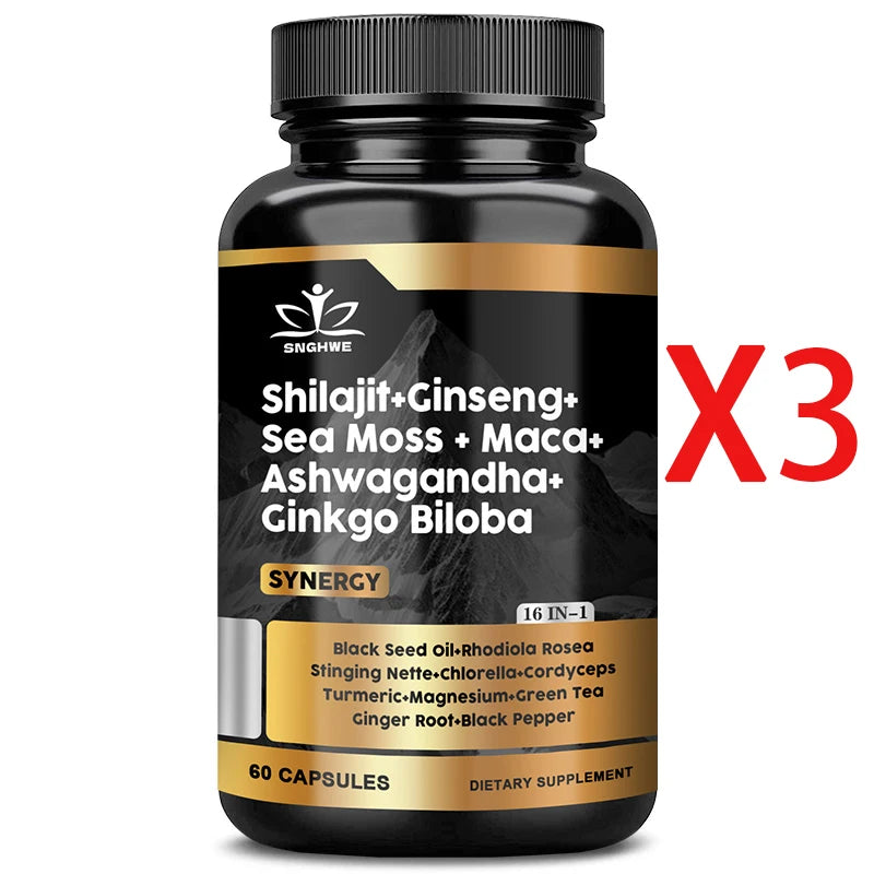 Shilajit Supplement with Ginseng, Sea Moss, Ashwagandha & Ginkgo – Natural Energy, Immunity & Gut Health Support