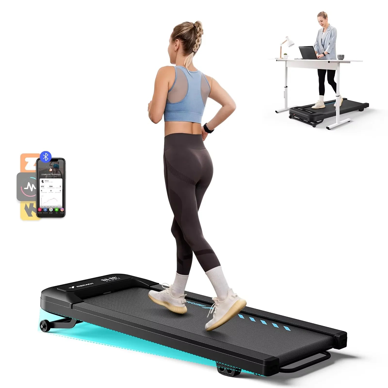 Portable Walking Treadmill Quiet Under Desk Treadmill for Home Gym with Magnetic Remote Control and LED Display