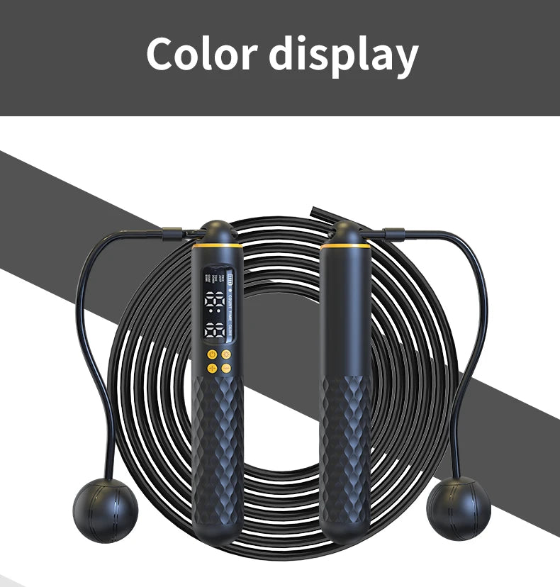 Rechargeable Digital Jump Rope Trainer – Adjustable Electronic Skipping Rope with Wireless/Ropeless Mode, LCD Counter & Calorie Tracker | USB Charging Fitness Tool