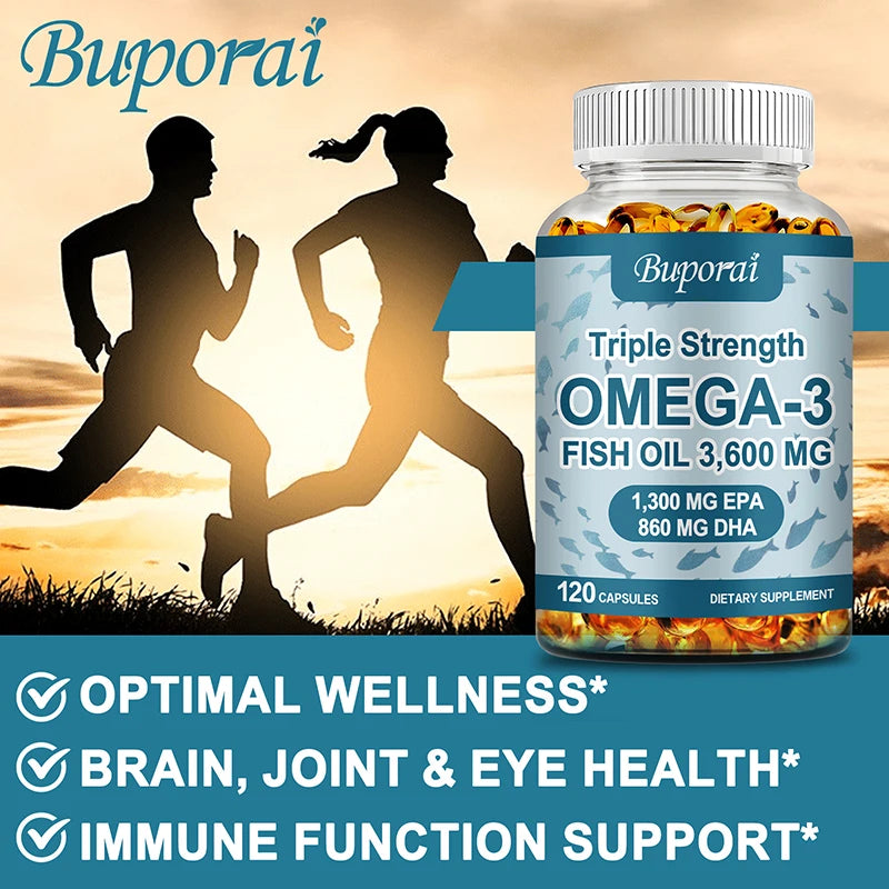 Omega-3 Fish Oil Capsules – Supports Brain, Nervous System, Heart, Skin & Hair Health | Antioxidant-Rich & Easy to Swallow