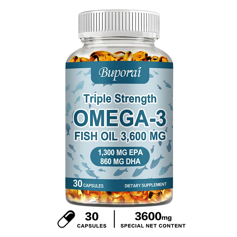 Omega-3 Fish Oil Capsules – Supports Brain, Nervous System, Heart, Skin & Hair Health | Antioxidant-Rich & Easy to Swallow