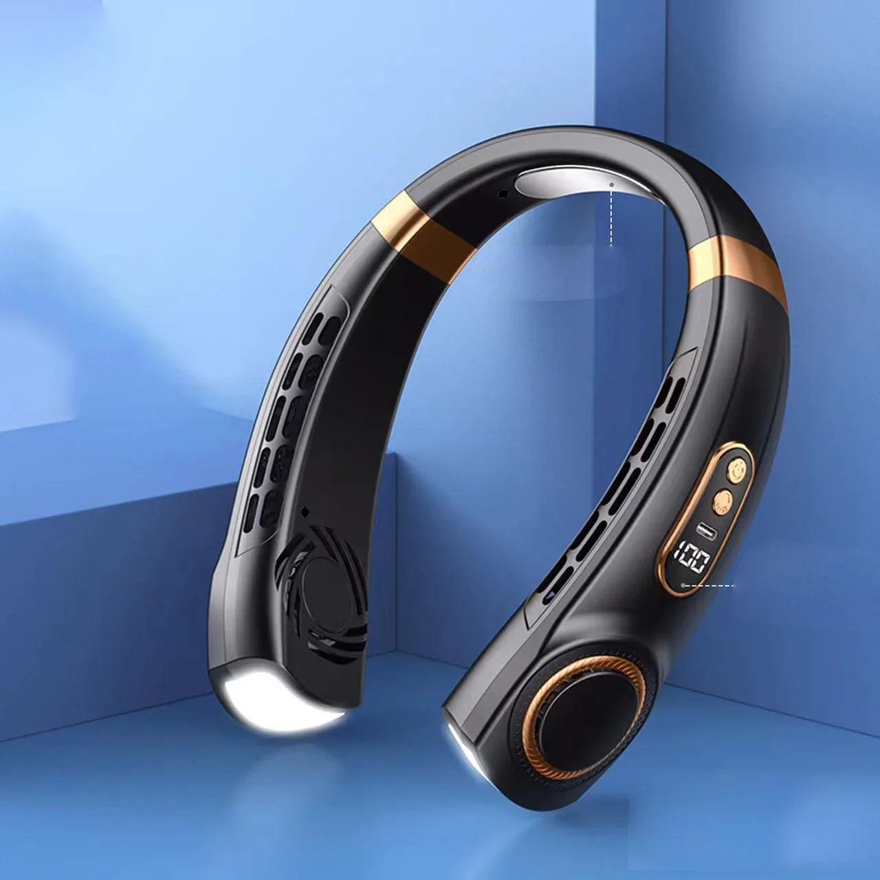 Portable Bladeless Neck Fan – Hands-Free Personal Cooling Fan with LED Light, 4000mAh USB Rechargeable, 5-Speed Cooling Plates for Gym & Outdoor Us