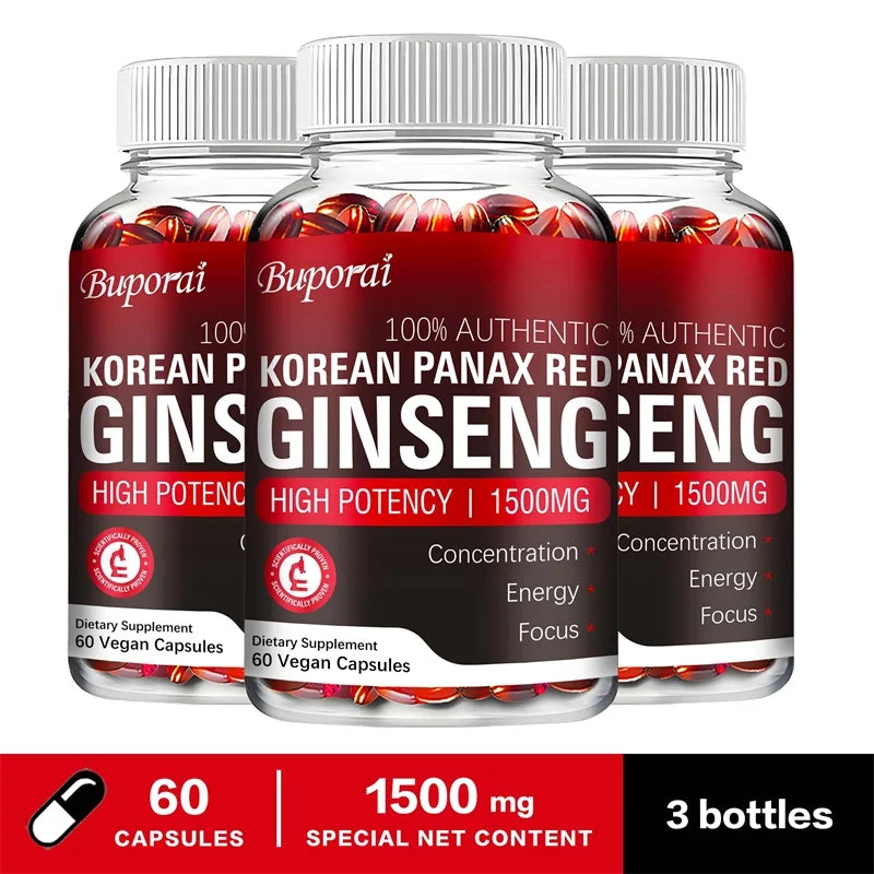 Korean Red Panax Ginseng Capsules – Natural Energy, Focus & Vitality Support | Performance & Endurance Formula