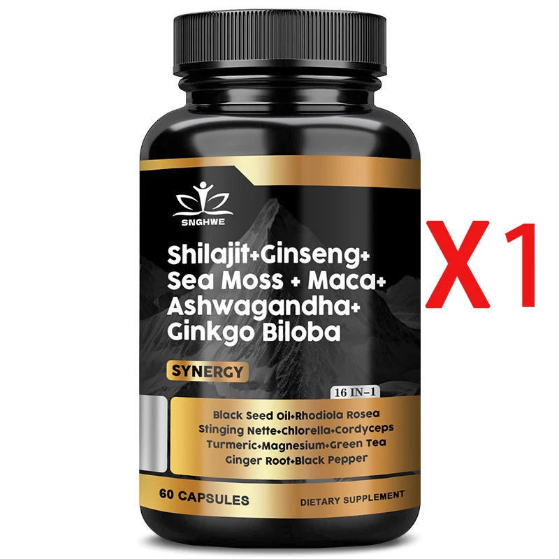Shilajit Supplement with Ginseng, Sea Moss, Ashwagandha & Ginkgo – Natural Energy, Immunity & Gut Health Support