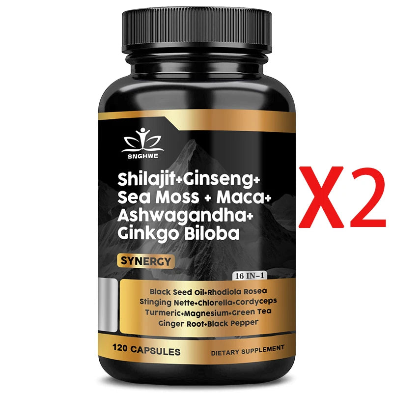 Shilajit Supplement with Ginseng, Sea Moss, Ashwagandha & Ginkgo – Natural Energy, Immunity & Gut Health Support