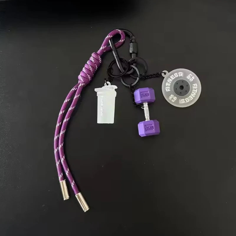 Color Contrasting Dumbbell Keychain Fitness Bag Pendant For Couple Trendy Gifts D-shaped Buckle Keychain Charms
