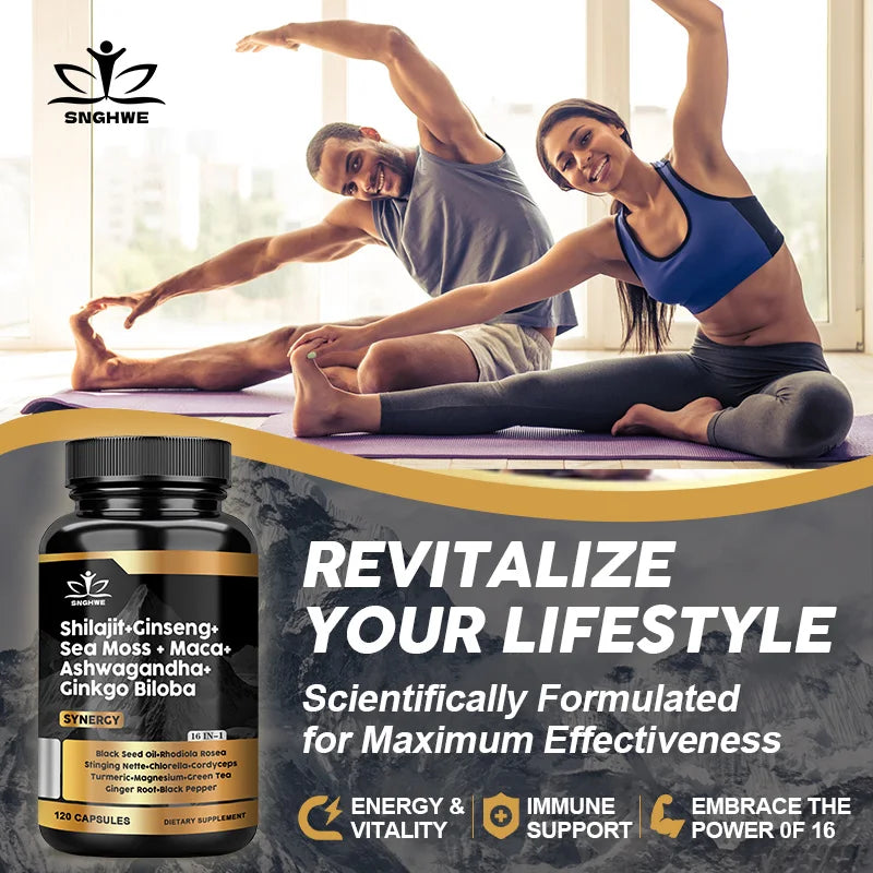 Shilajit Supplement with Ginseng, Sea Moss, Ashwagandha & Ginkgo – Natural Energy, Immunity & Gut Health Support