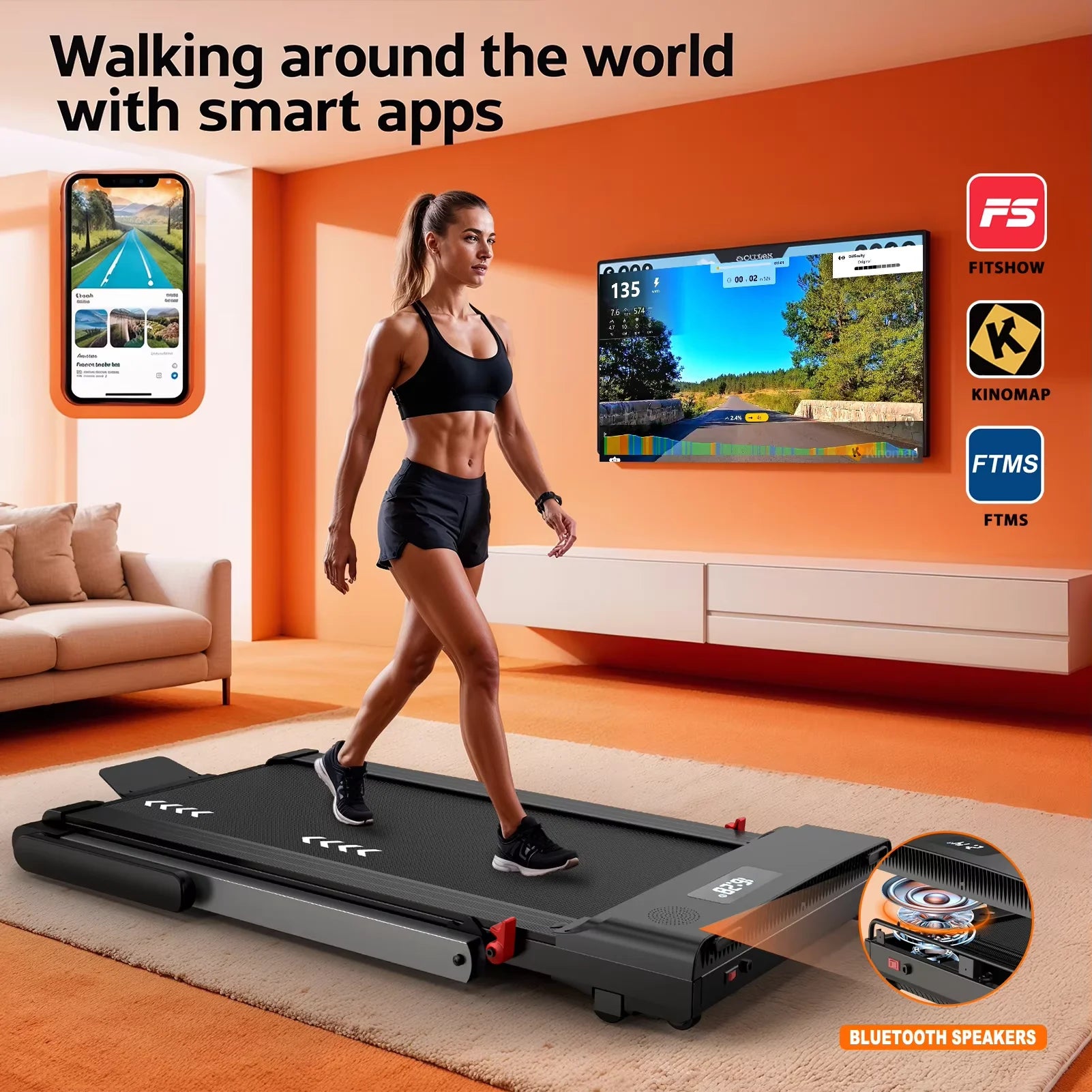 2-in-1 Foldable Home Treadmill with 2-Year Warranty – 12 km/h Electric Running & Walking Machine, Shock-Absorbing, Dual LED Display, 12 Programs, App & Bluetooth Compatible
