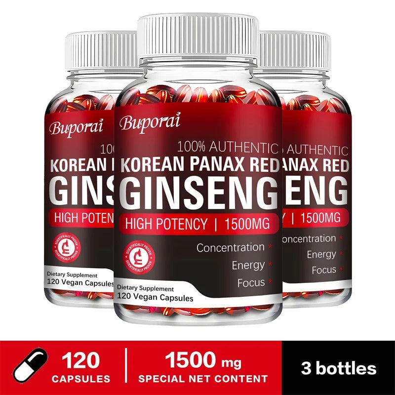 Korean Red Panax Ginseng Capsules – Natural Energy, Focus & Vitality Support | Performance & Endurance Formula