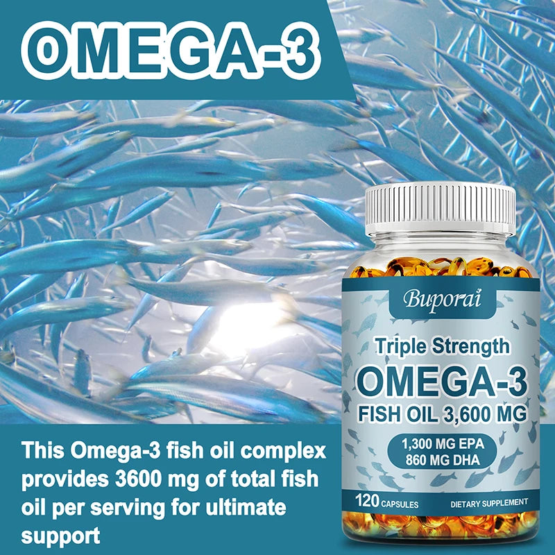 Omega-3 Fish Oil Capsules – Supports Brain, Nervous System, Heart, Skin & Hair Health | Antioxidant-Rich & Easy to Swallow
