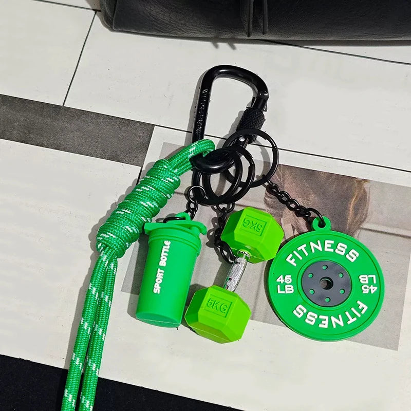 Color Contrasting Dumbbell Keychain Fitness Bag Pendant For Couple Trendy Gifts D-shaped Buckle Keychain Charms