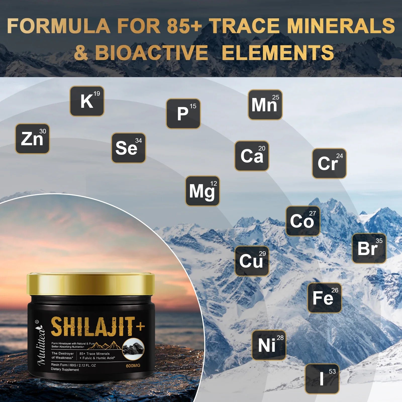 Mulittea Original Natural Shilajit Resin – Pure Fulvic Acid & 85+ Trace Minerals | Boost Energy, Endurance, Focus & Vitality – Premium Himalayan Shilajit (60g)