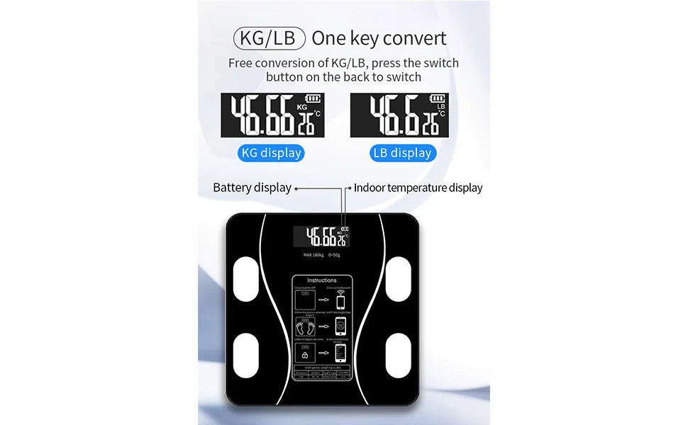 Smart Body Fat Scale with Bluetooth App – Rechargeable Digital Weight Scale for BMI, Muscle & Body Composition Tracking