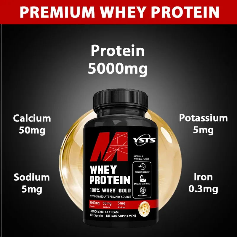 Whey Protein Capsules 5000mg – Muscle Recovery & Lean Muscle Support | Gluten-Free High Protein Supplement