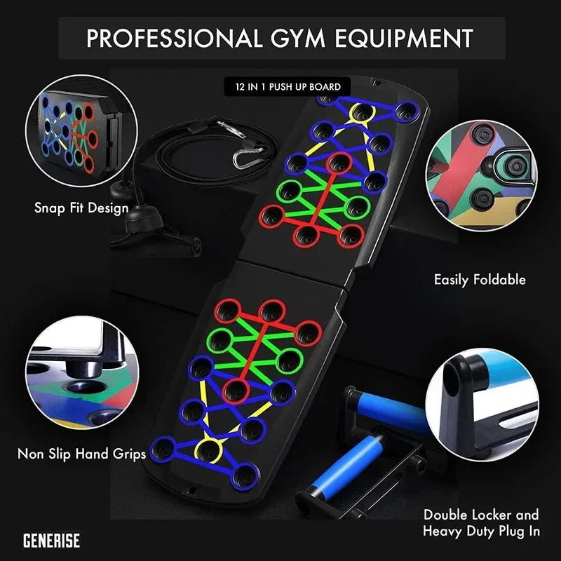 21-in-1 Push Up Board | Portable Folding Push-Up Training System with Color-Coded Positions, Resistance Bands & Non-Slip Handles | Full Body Strength Training Workout Equipment
