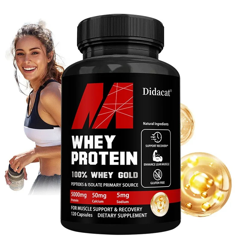 Whey Protein Concentrate – 5000mg Protein, Gluten-Free & Non-GMO Capsules for Muscle Growth, Post-Workout Recovery & Immune Support