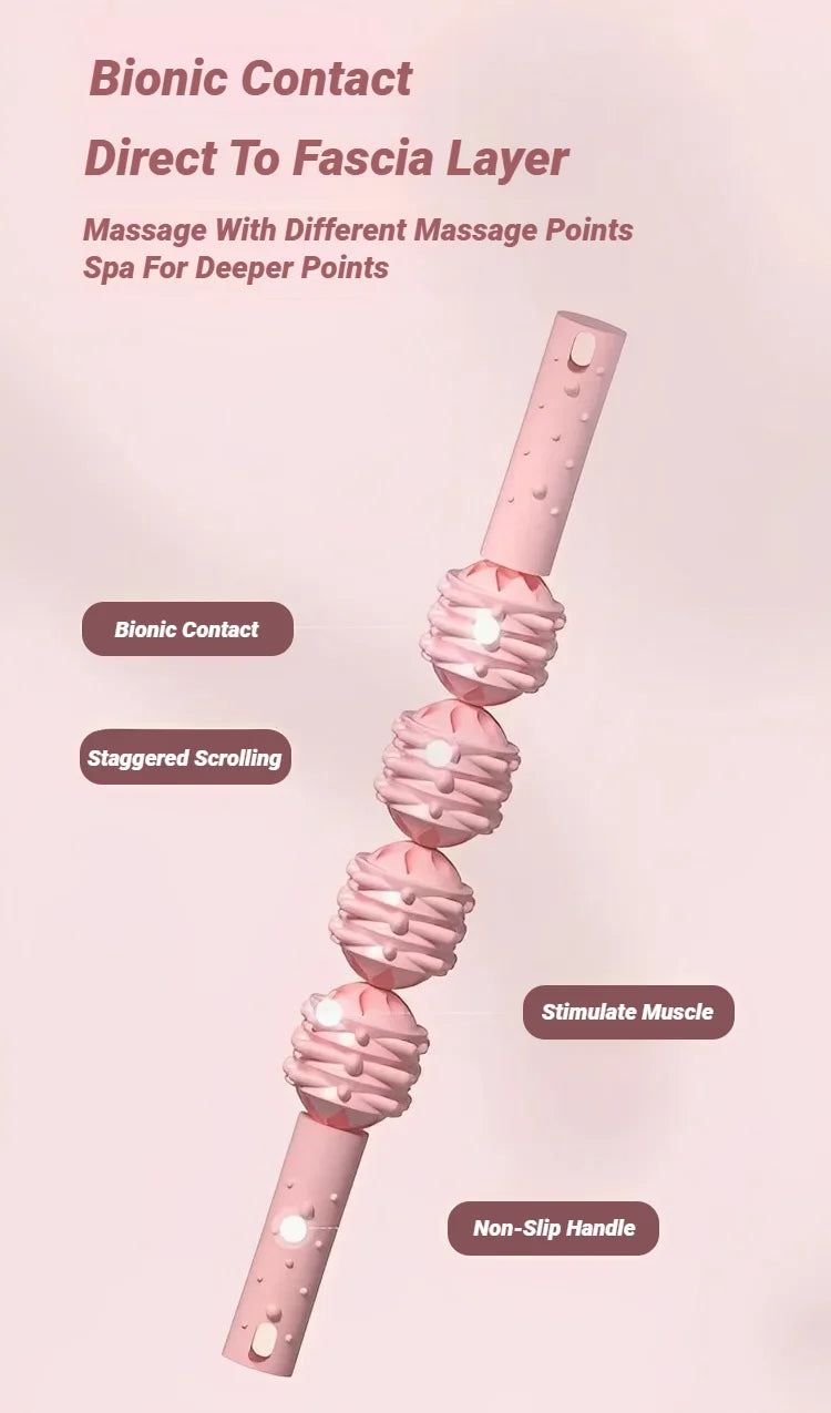4-Ball Muscle Massage Roller Stick – Deep Tissue Fascia Release for Calves, Thighs, Arms & Forearms | Yoga, Fitness & Recovery Tool