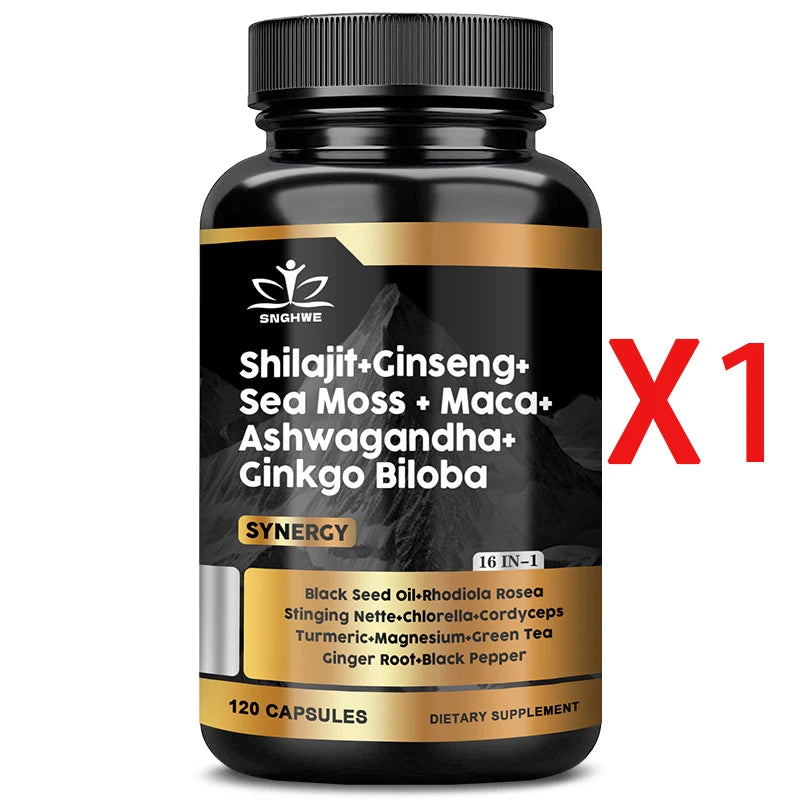 Shilajit Supplement with Ginseng, Sea Moss, Ashwagandha & Ginkgo – Natural Energy, Immunity & Gut Health Support