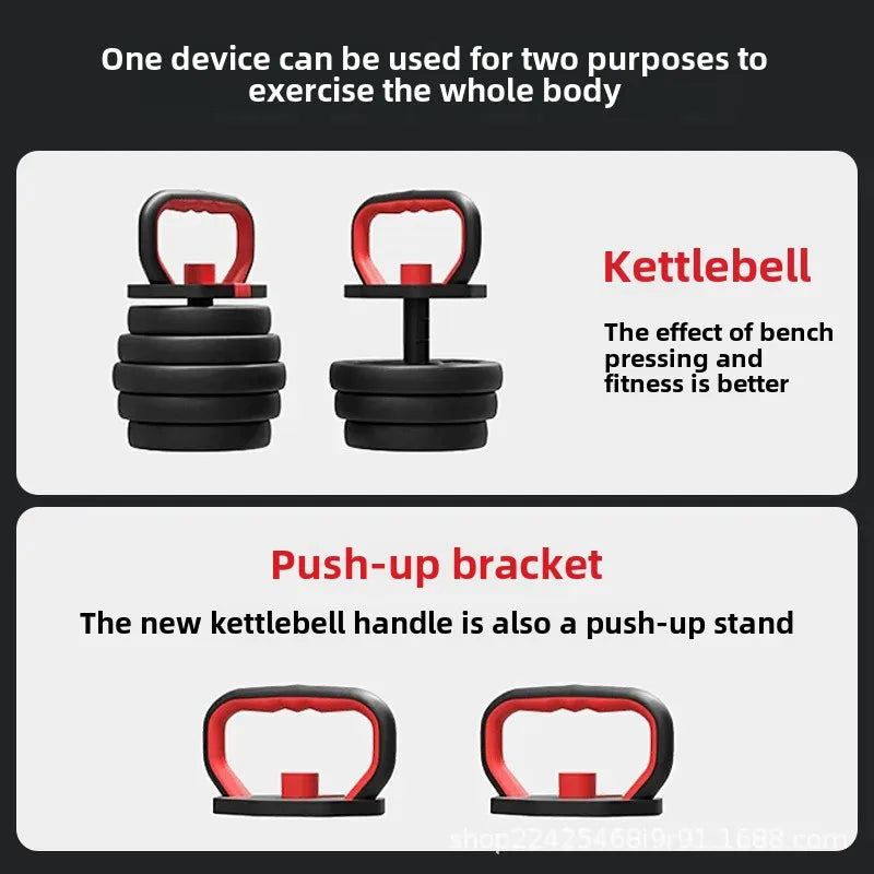 Adjustable Weight Dumbbell Handle & Kettlebell Base – Eco‑Friendly Home Gym Push‑Up & Strength Training Tool