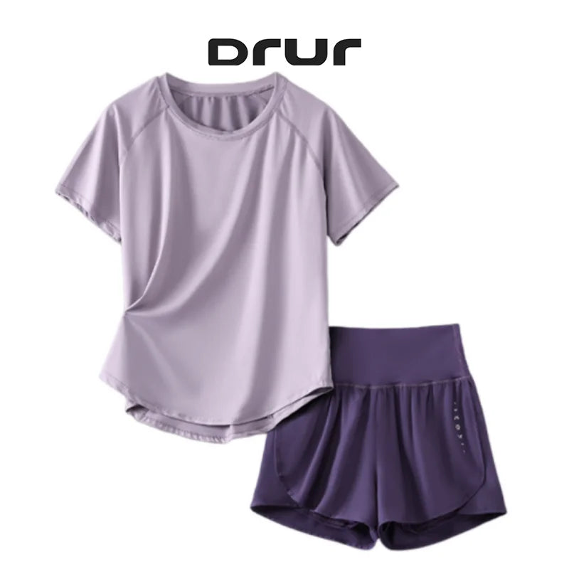 Women’s 2-Piece Yoga Set – Breathable Summer Sports Outfit with Short Sleeve Top & Running Shorts, Quick-Dry Fitness & Training Set