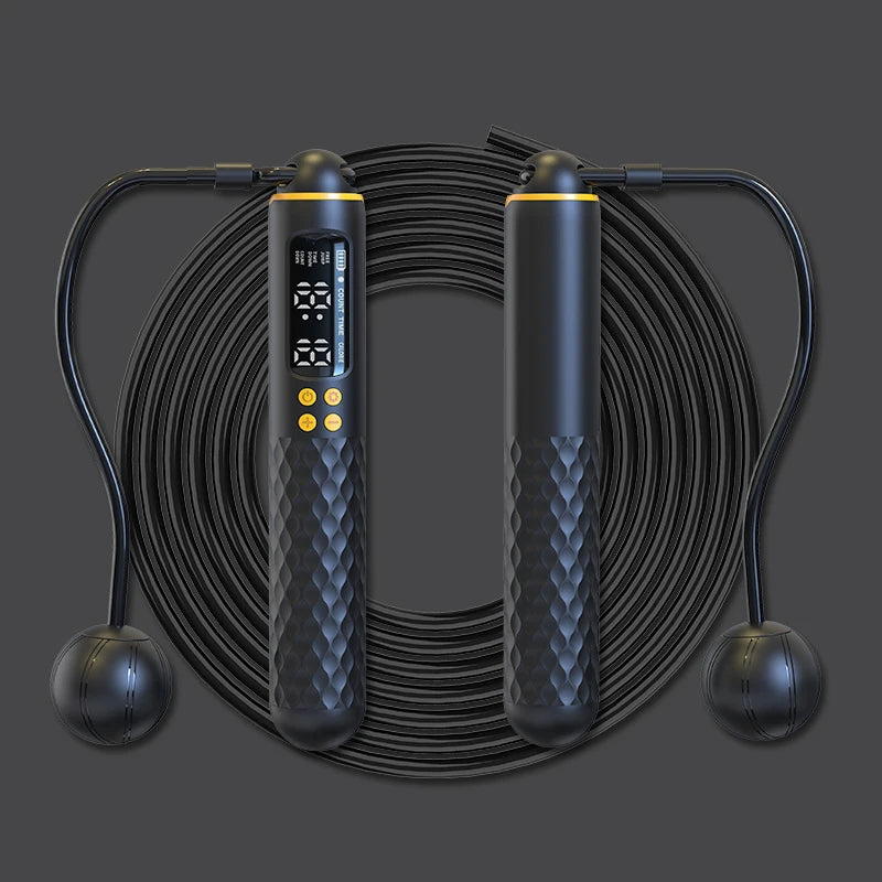 Rechargeable Digital Jump Rope Trainer – Adjustable Electronic Skipping Rope with Wireless/Ropeless Mode, LCD Counter & Calorie Tracker | USB Charging Fitness Tool