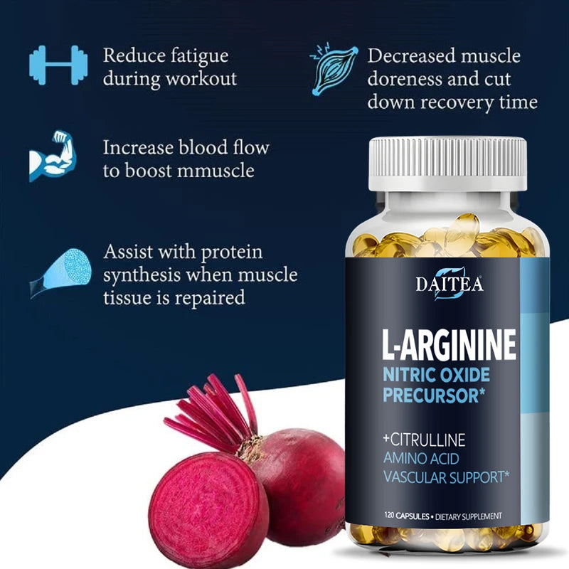 L-Arginine Capsules – Nitric Oxide Booster for Muscle Pump, Circulation, Endurance & Workout Recovery