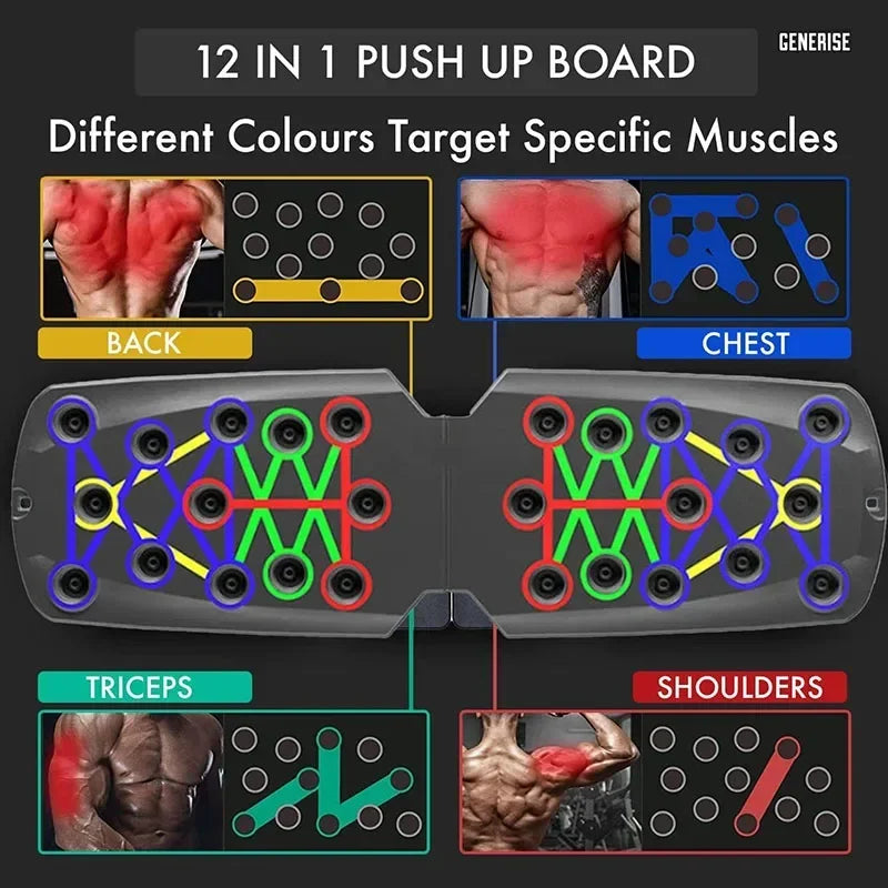 21-in-1 Push Up Board | Portable Folding Push-Up Training System with Color-Coded Positions, Resistance Bands & Non-Slip Handles | Full Body Strength Training Workout Equipment