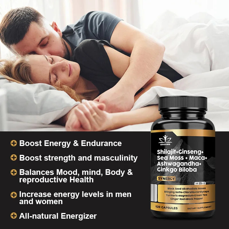 Shilajit Supplement with Ginseng, Sea Moss, Ashwagandha & Ginkgo – Natural Energy, Immunity & Gut Health Support