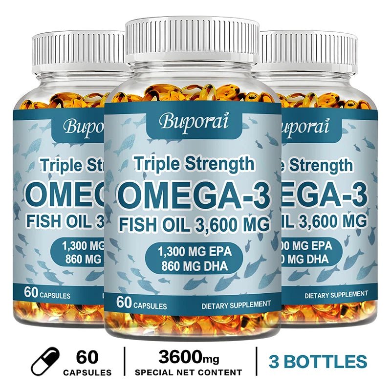 Omega-3 Fish Oil Capsules – Supports Brain, Nervous System, Heart, Skin & Hair Health | Antioxidant-Rich & Easy to Swallow