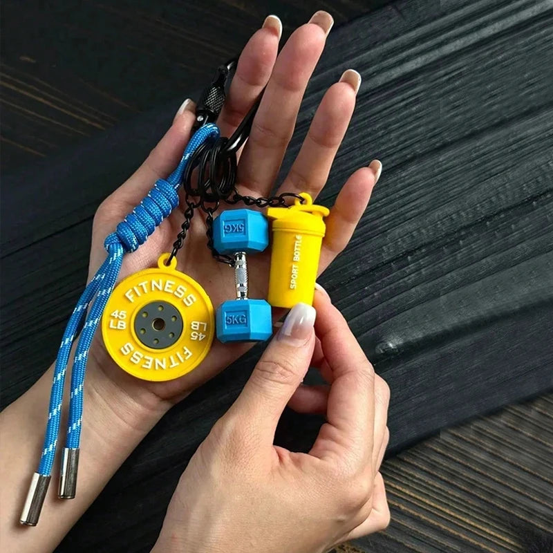 Color Contrasting Dumbbell Keychain Fitness Bag Pendant For Couple Trendy Gifts D-shaped Buckle Keychain Charms