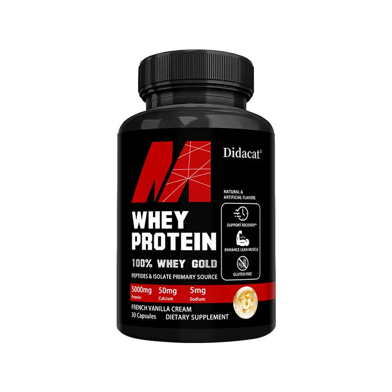 Whey Protein Concentrate – 5000mg Protein, Gluten-Free & Non-GMO Capsules for Muscle Growth, Post-Workout Recovery & Immune Support