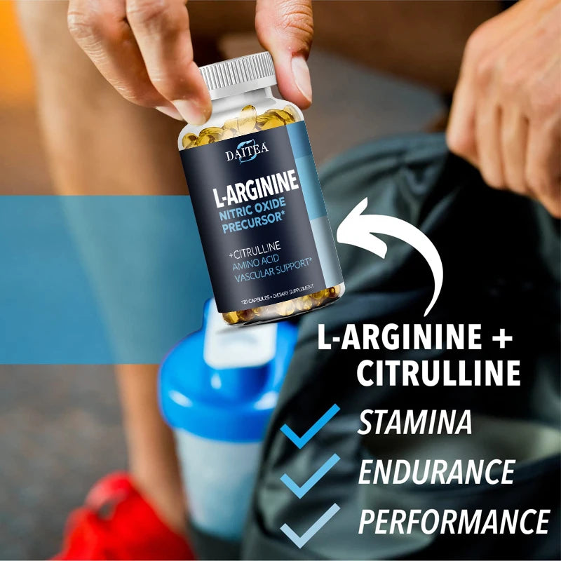 L-Arginine Capsules – Nitric Oxide Booster for Muscle Pump, Circulation, Endurance & Workout Recovery