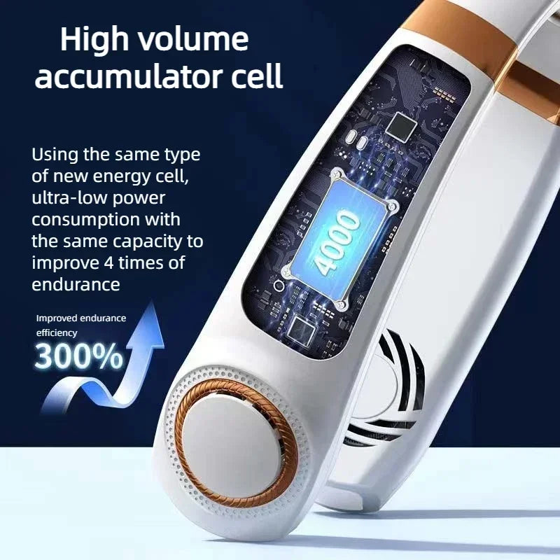 Portable Bladeless Neck Fan – Hands-Free Personal Cooling Fan with LED Light, 4000mAh USB Rechargeable, 5-Speed Cooling Plates for Gym & Outdoor Us