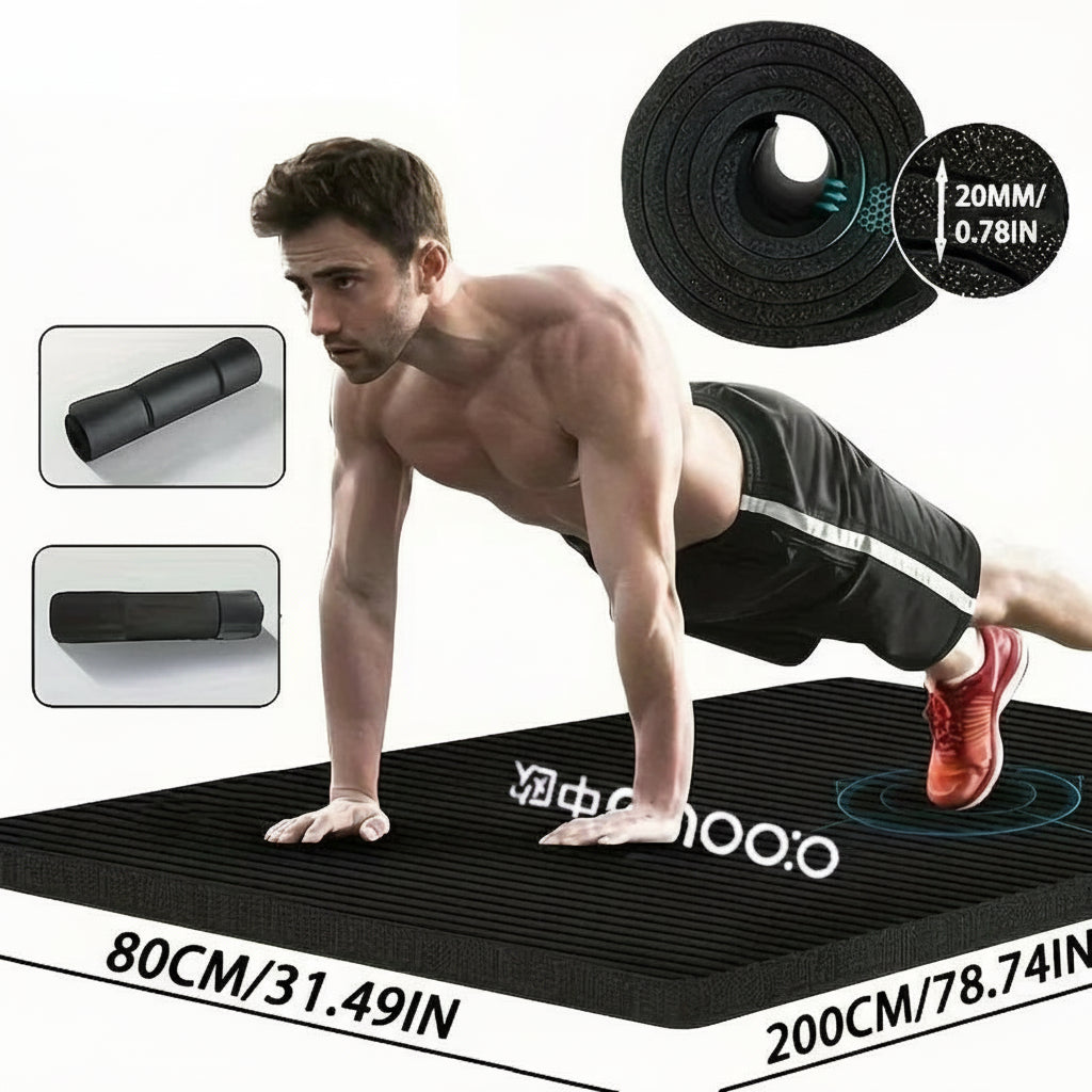 Premium 15/20mm Thick NBR Yoga Mat – Extra Wide 200×80cm | Non-Slip, Moisture-Proof, Durable Fitness & Outdoor Exercise Mat