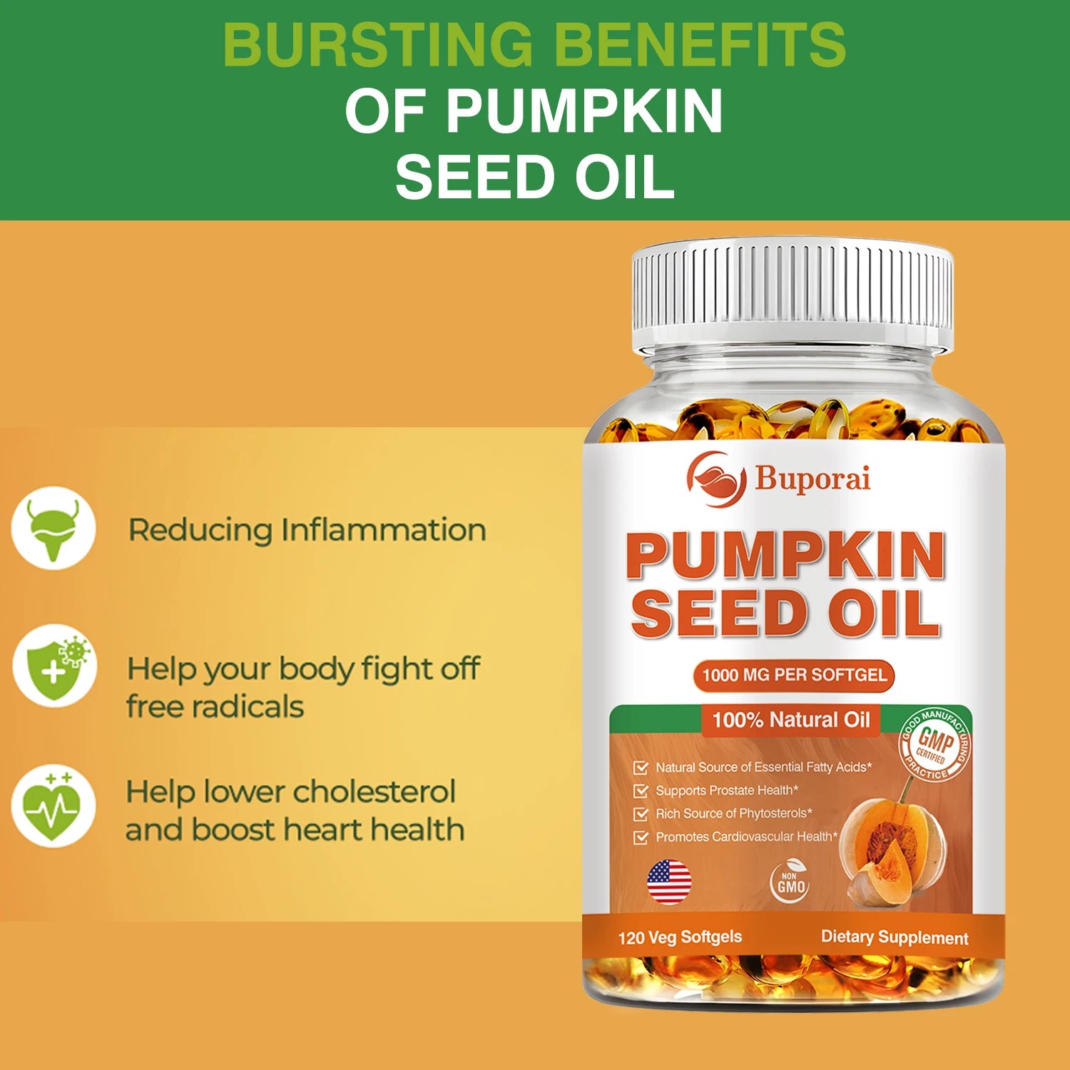 Pumpkin Seed Oil Capsules – Hair Growth, Prostate & Urinary Tract Support | Heart & Cardiovascular Health