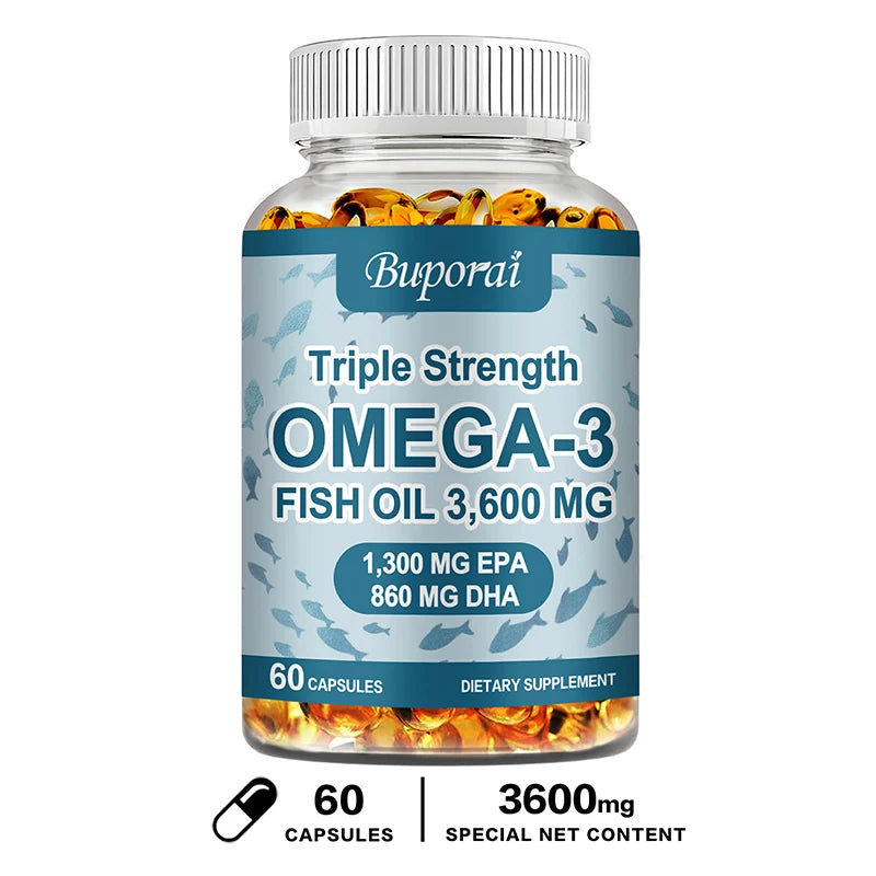 Omega-3 Fish Oil Capsules – Supports Brain, Nervous System, Heart, Skin & Hair Health | Antioxidant-Rich & Easy to Swallow