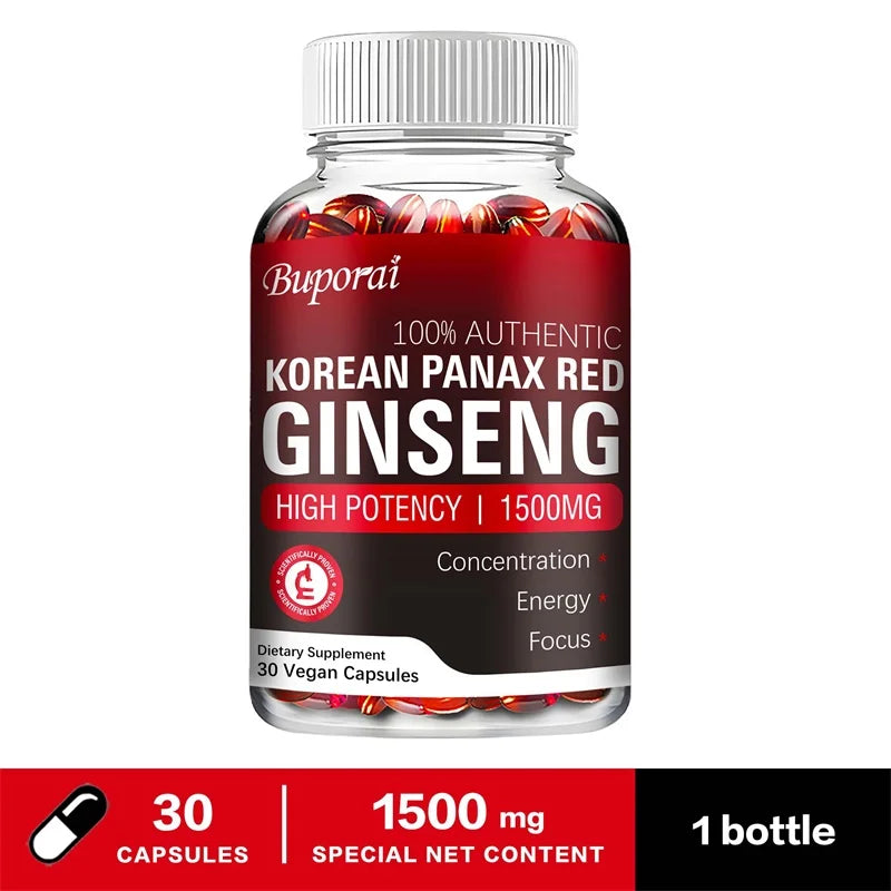 Korean Red Panax Ginseng Capsules – Natural Energy, Focus & Vitality Support | Performance & Endurance Formula